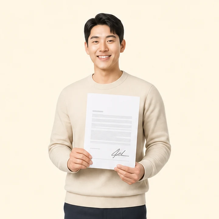 펠리세이드 중고차 장기렌트 서면 견적서를 들고 있는 고객